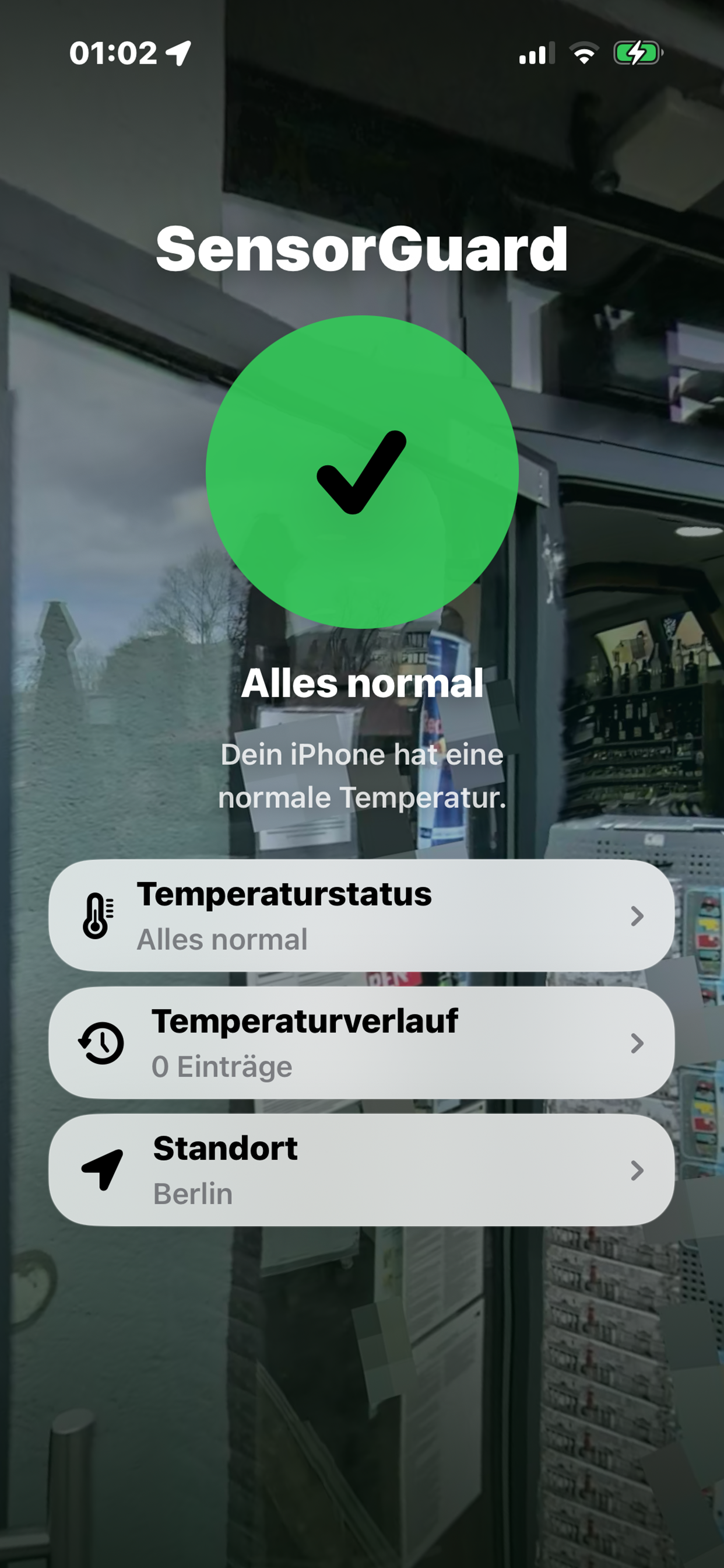SensorGuard main app screen